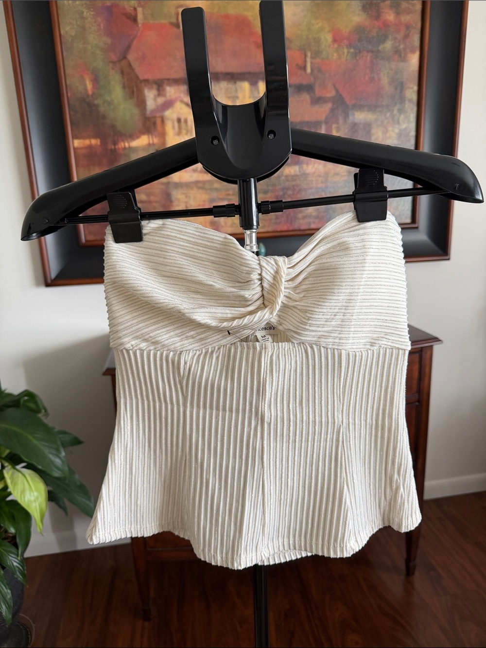 Francesca's Collections Cream Strapless Twist Ribbed Camisole